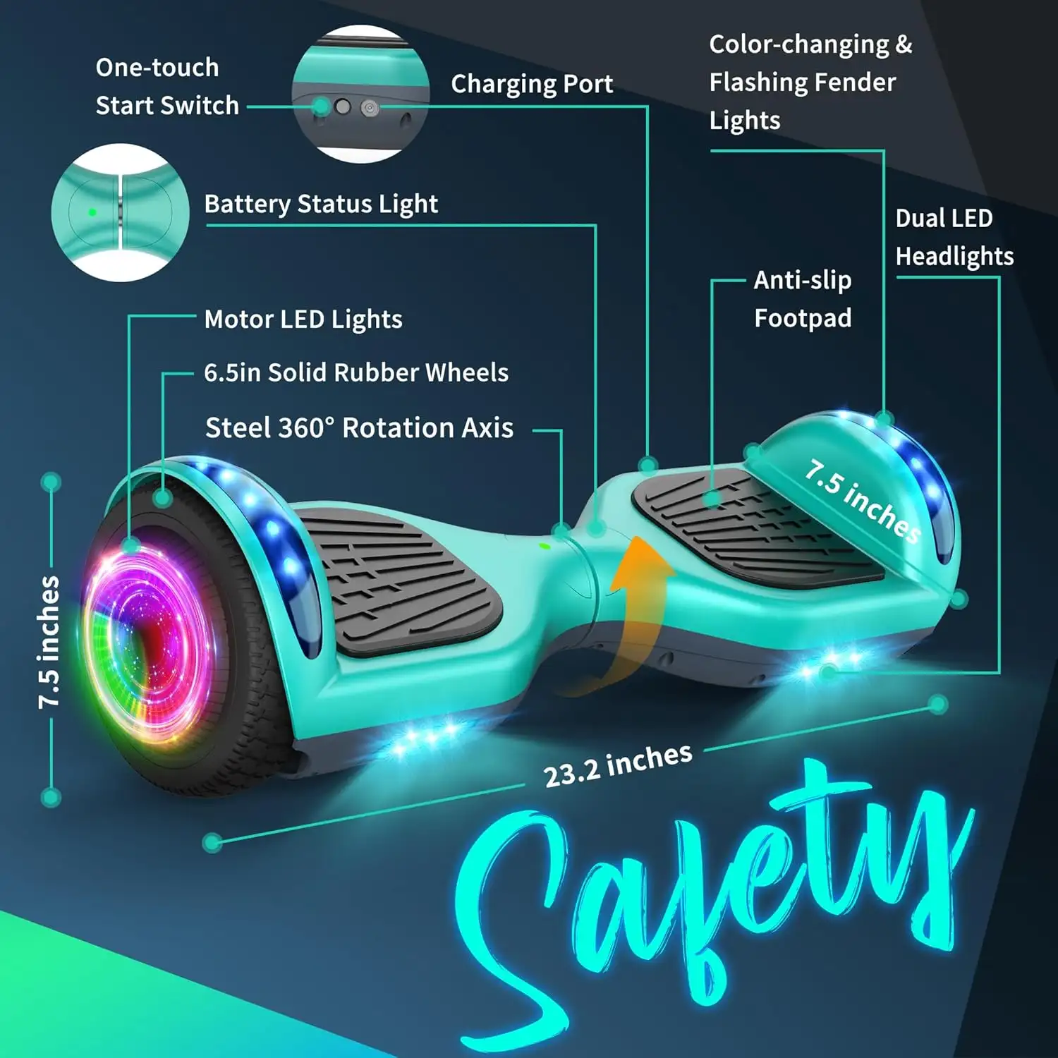 SISIGAD A12 Mixed Color Hoverboard, with Bluetooth and Colorful Lights Self Balancing Scooter - 81LQv IAGWL._AC_SL1500_