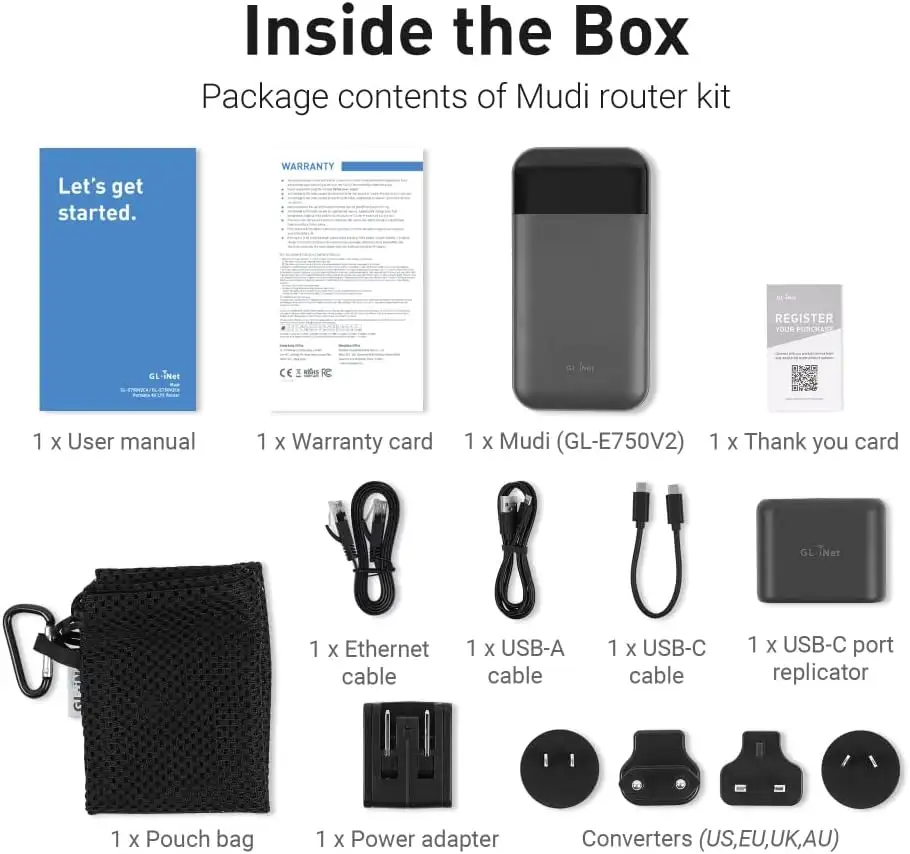 GL.iNet GL-E750V2 (MUDI) 4G LTE, OpenWrt, OpenVPN, WireGuard, Tor, 7000mAh, Global Version (EM060K-G) - 61kyAHt9IL._AC_SL1000_