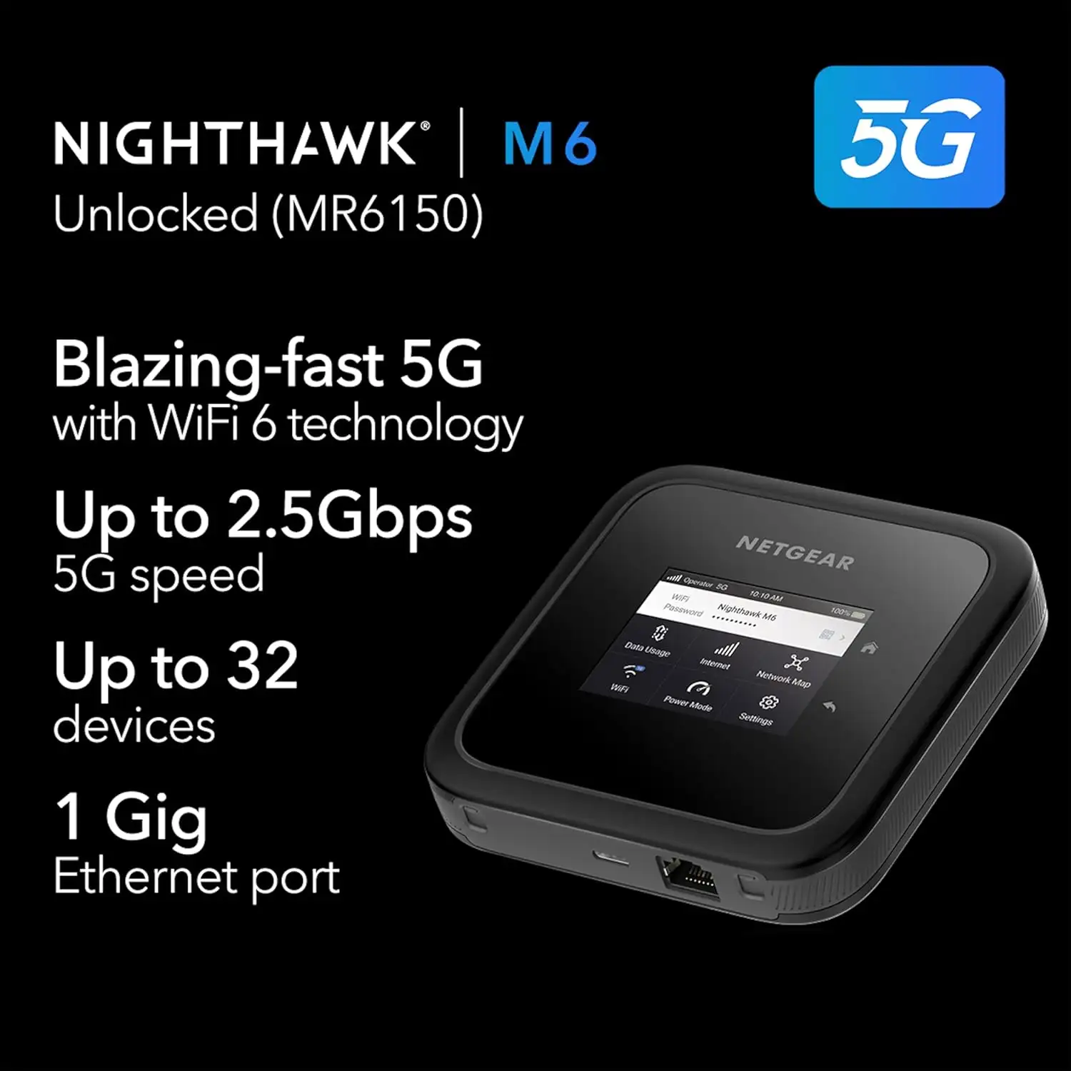NETGEAR Nighthawk M6 5G, Unlocked with Verizon, AT&T, and T-Mobile, WiFi 6, 2.5Gbps (MR6150) - 71y kGGsuML._AC_SL1500_