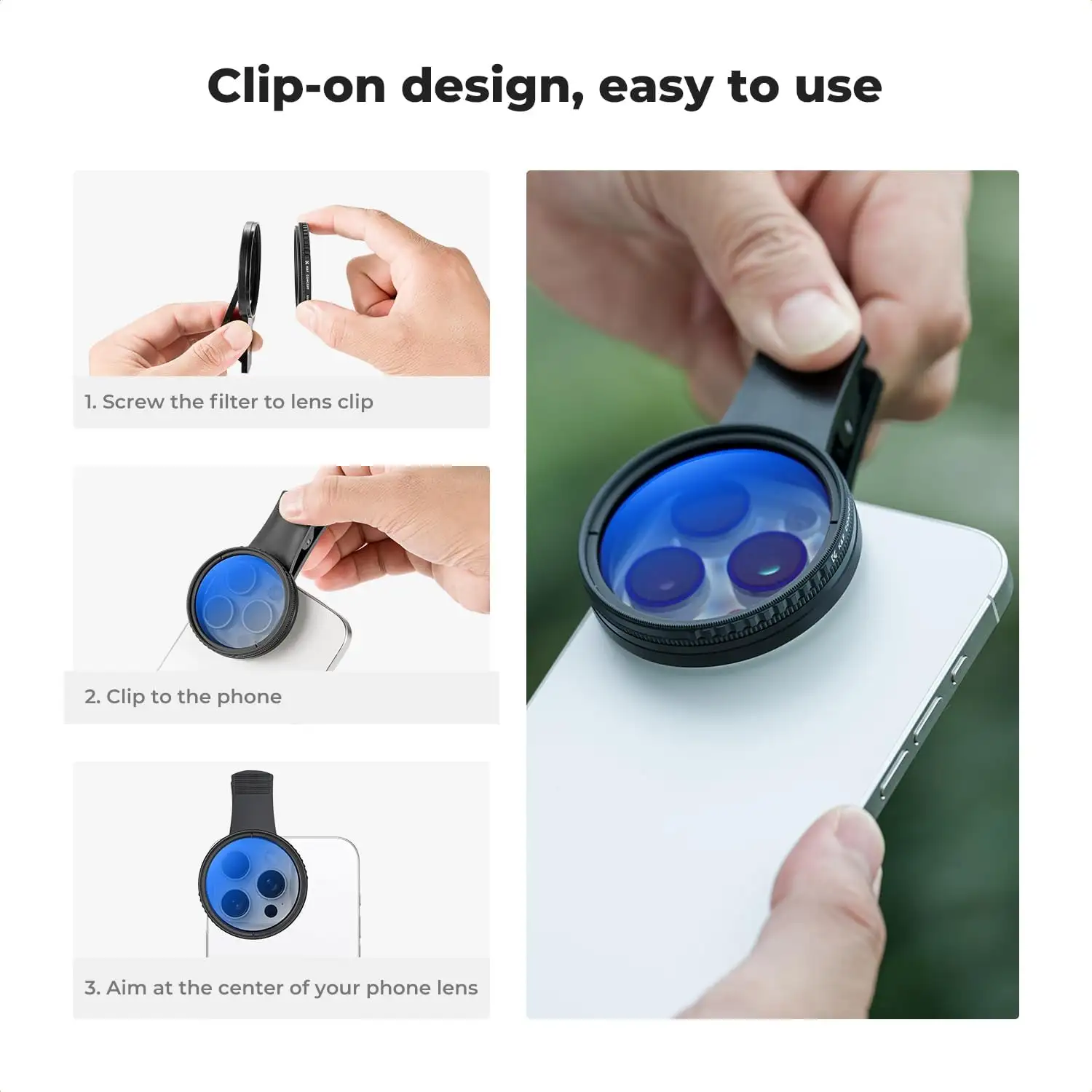 K&F Concept 52mm Clip-on CPL Phone Camera Lens Filter Kit - 61jisjtpr3L._AC_SL1500_