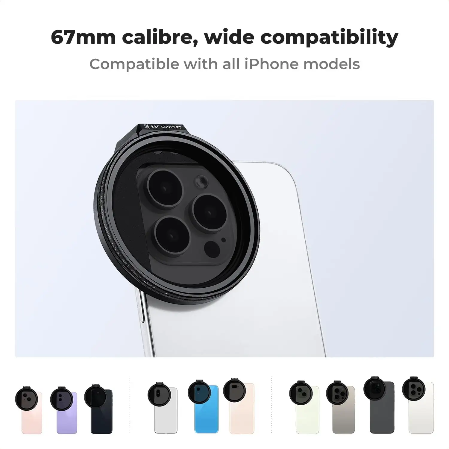 K&F Concept Clip On 67mm Variable ND2-32 Filter Kit, Phone Clip - 61F6RZ1