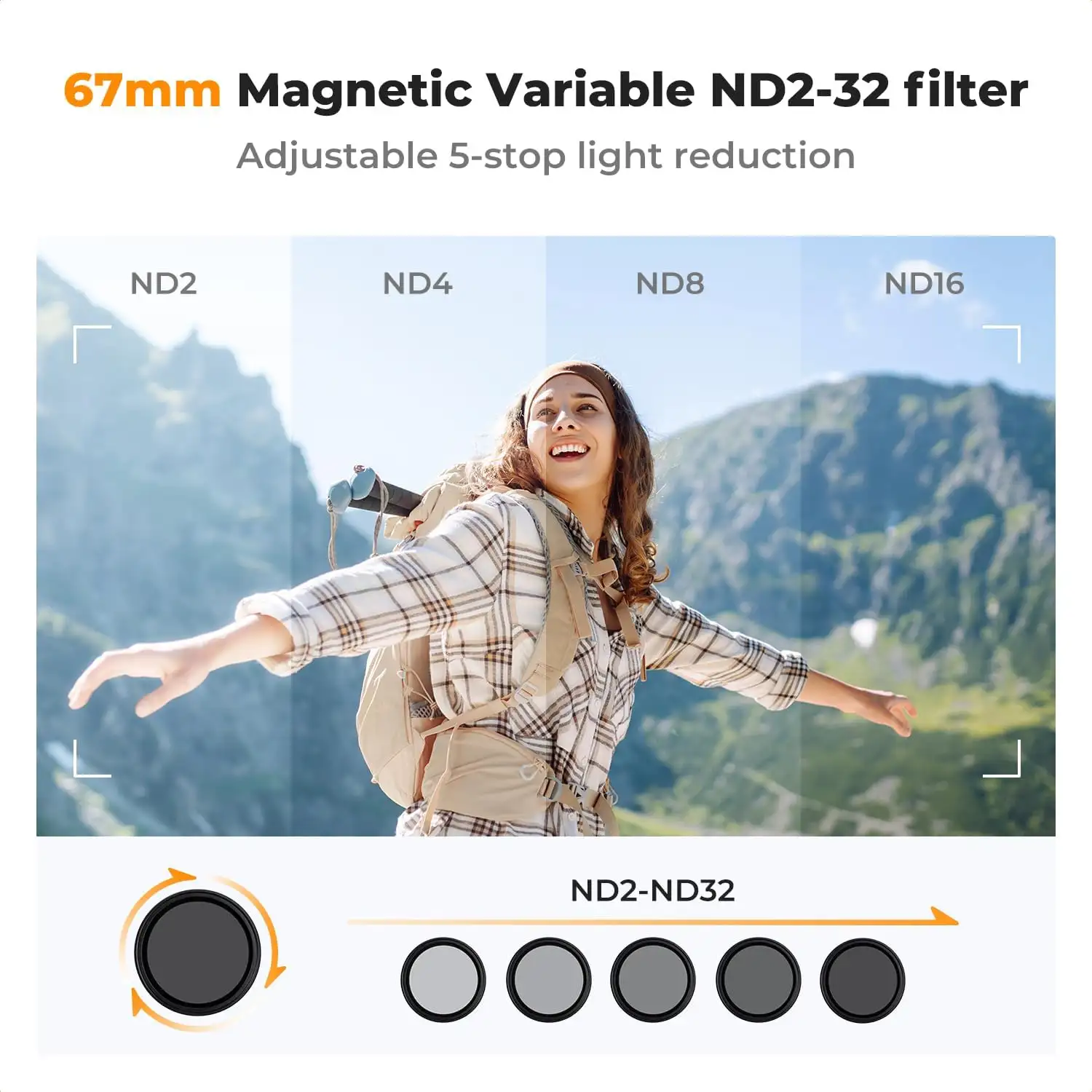 K&F Concept Clip On 67mm Variable ND2-32 Filter Kit, Phone Clip - 71MOQM1