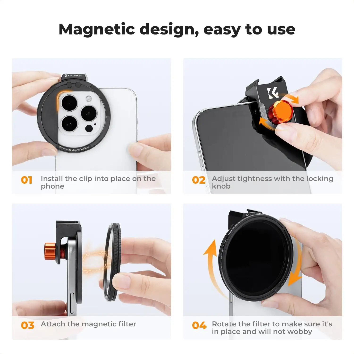 K&F Concept Clip On 67mm Variable ND2-32 Filter Kit, Phone Clip - 71QFGR1